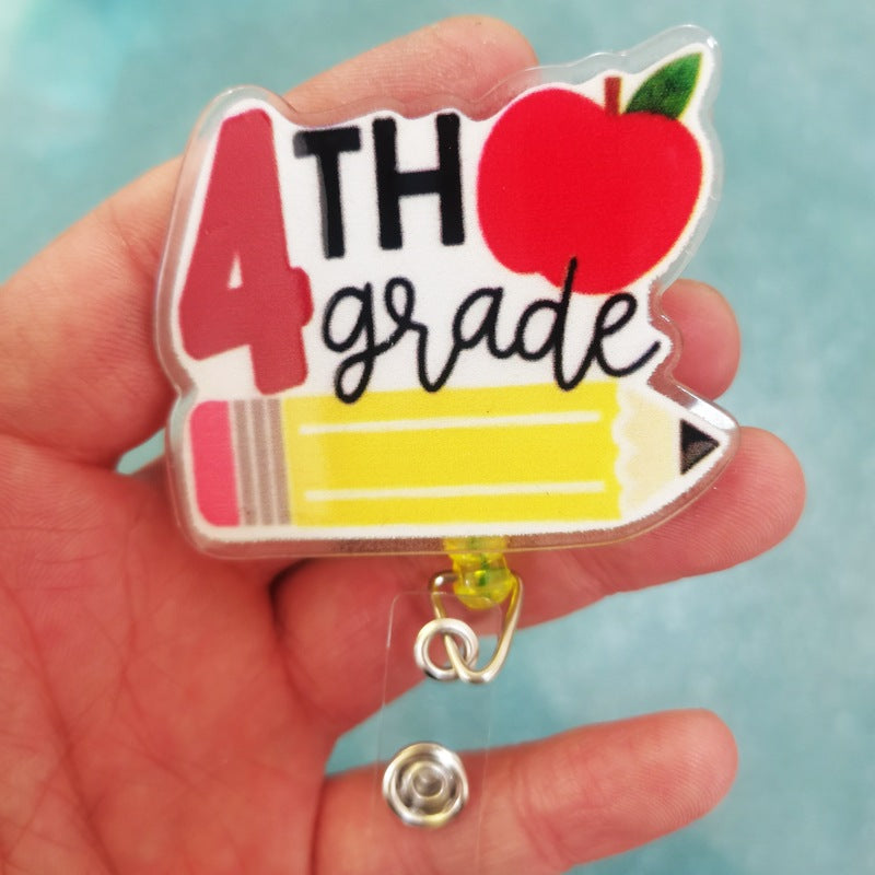 Wholesale Acrylic Teacher Badge Retractable Keychain ID Card Cover Easy Pull Buckle